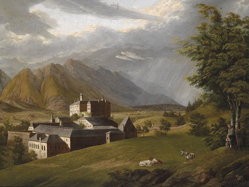 1773-Carl Conjola - Vista del castello di Ambras